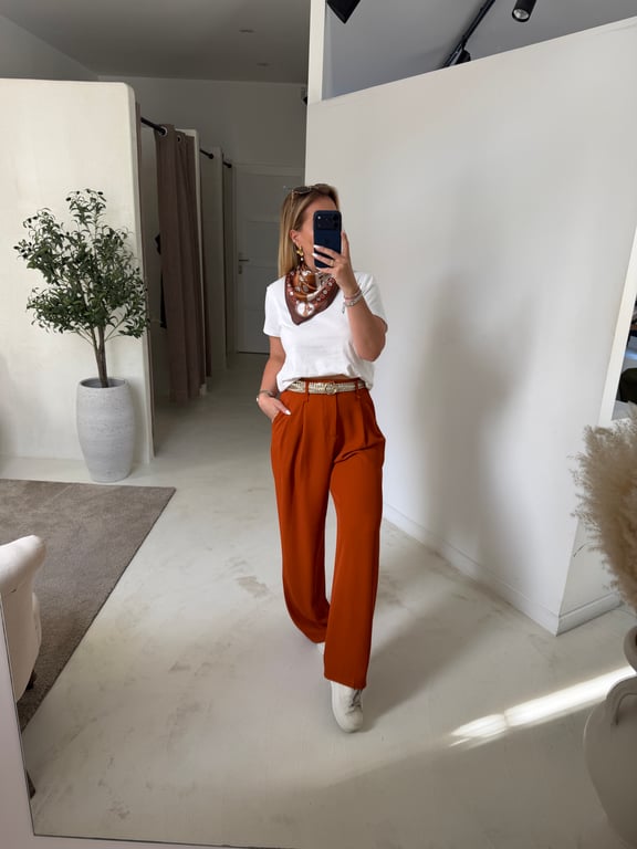 Pantalon fluide et large terracotta