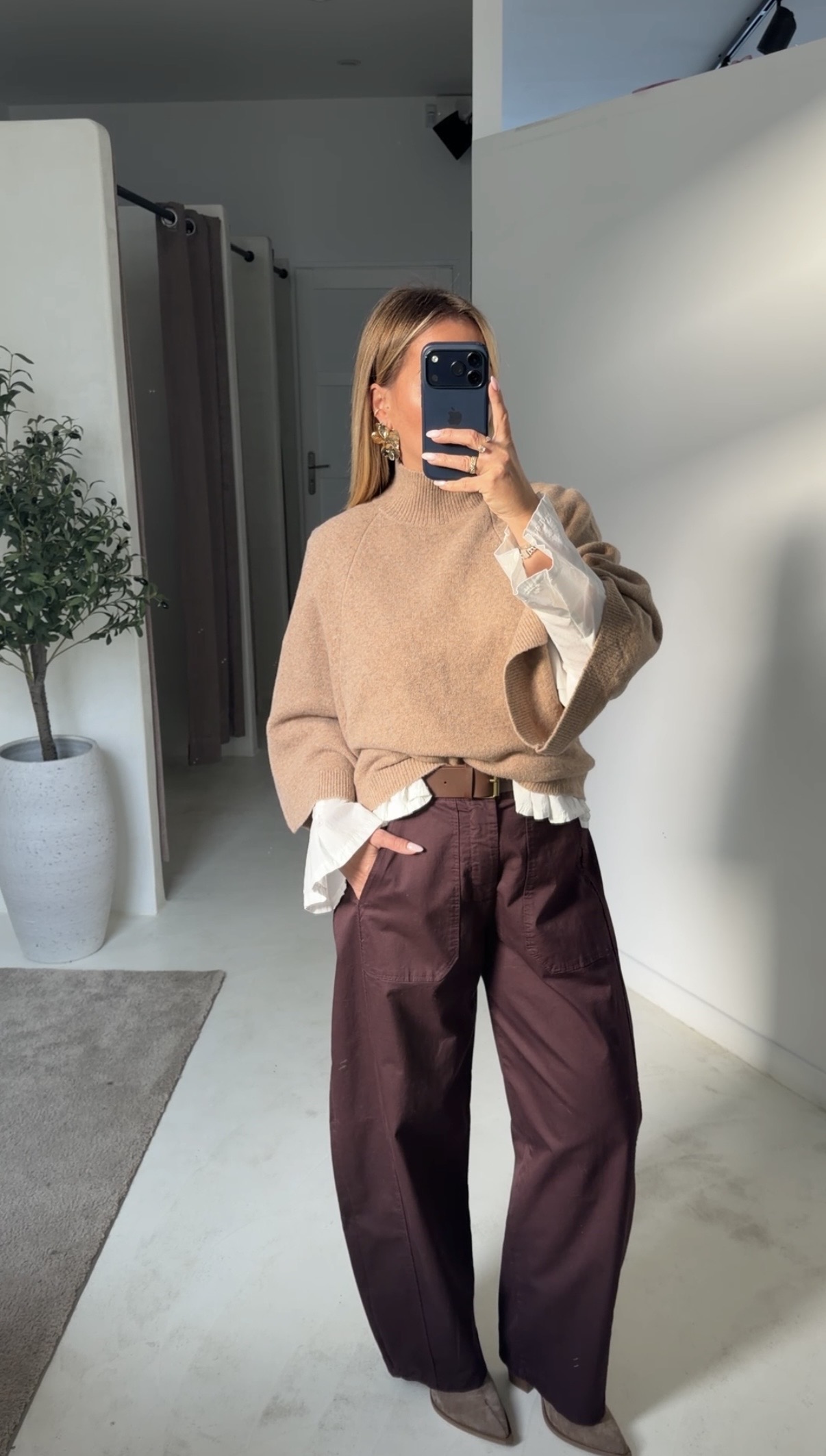 Pantalon barrel en coton prune — vue 2