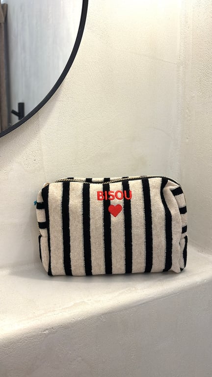 Trousse de toilette bisou rayée noire