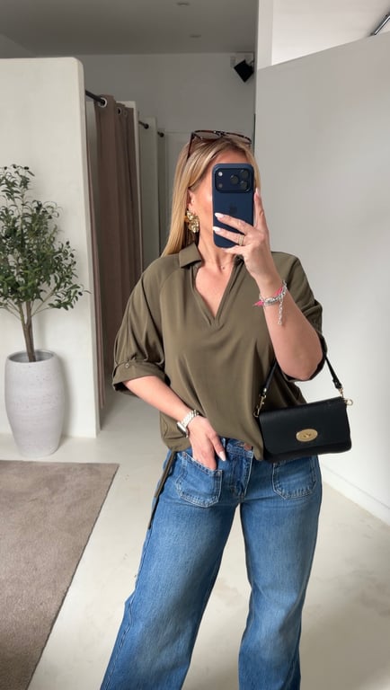 Top polo kaki manches 3/4 - Tops & T-shirts | Sodress - Vue alternative