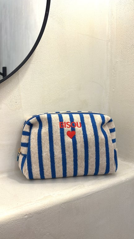Trousse de toilette bisou rayée bleu