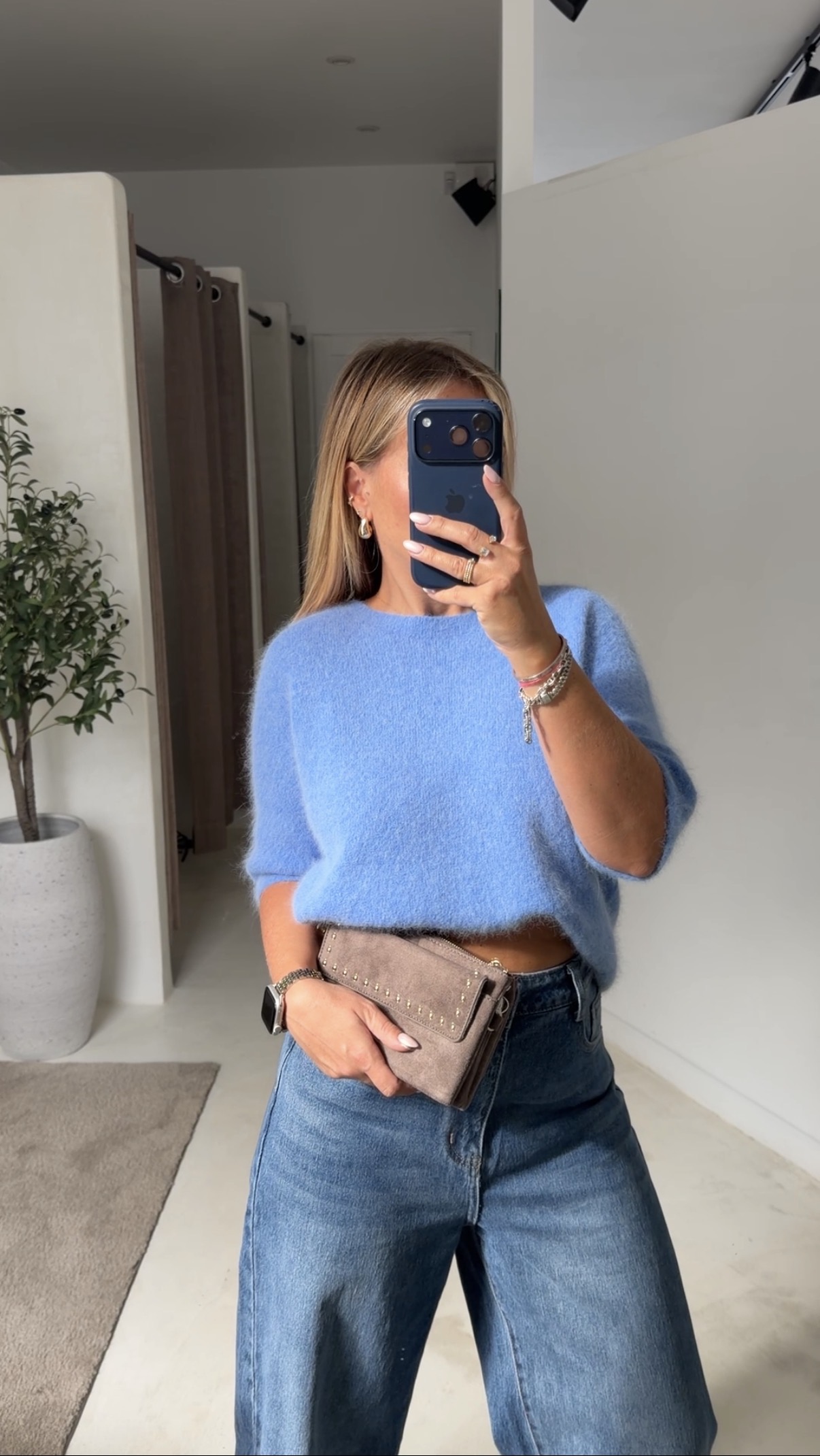 Pull en alpaga manches courtes bleu — vue 2