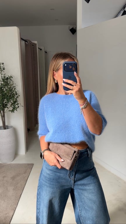Pull en alpaga manches courtes bleu — vue alternative