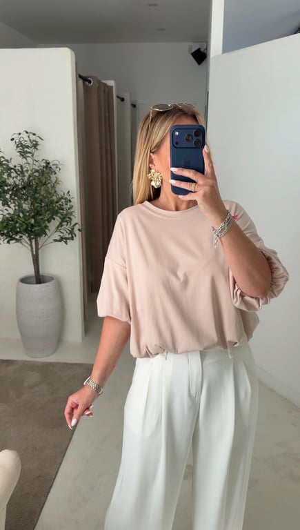 T-shirt beige manches bouffantes