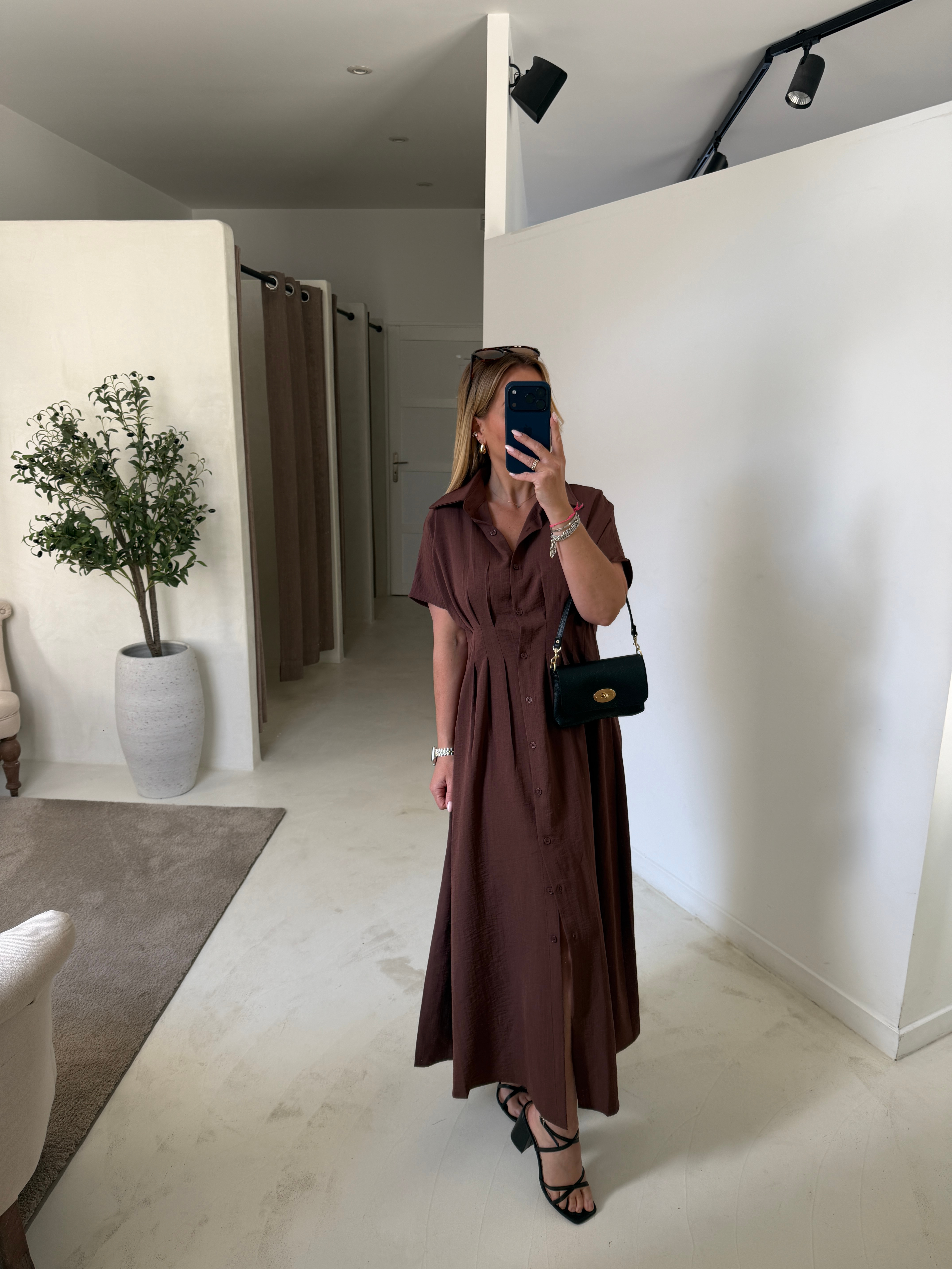 Robe chemise longue marron