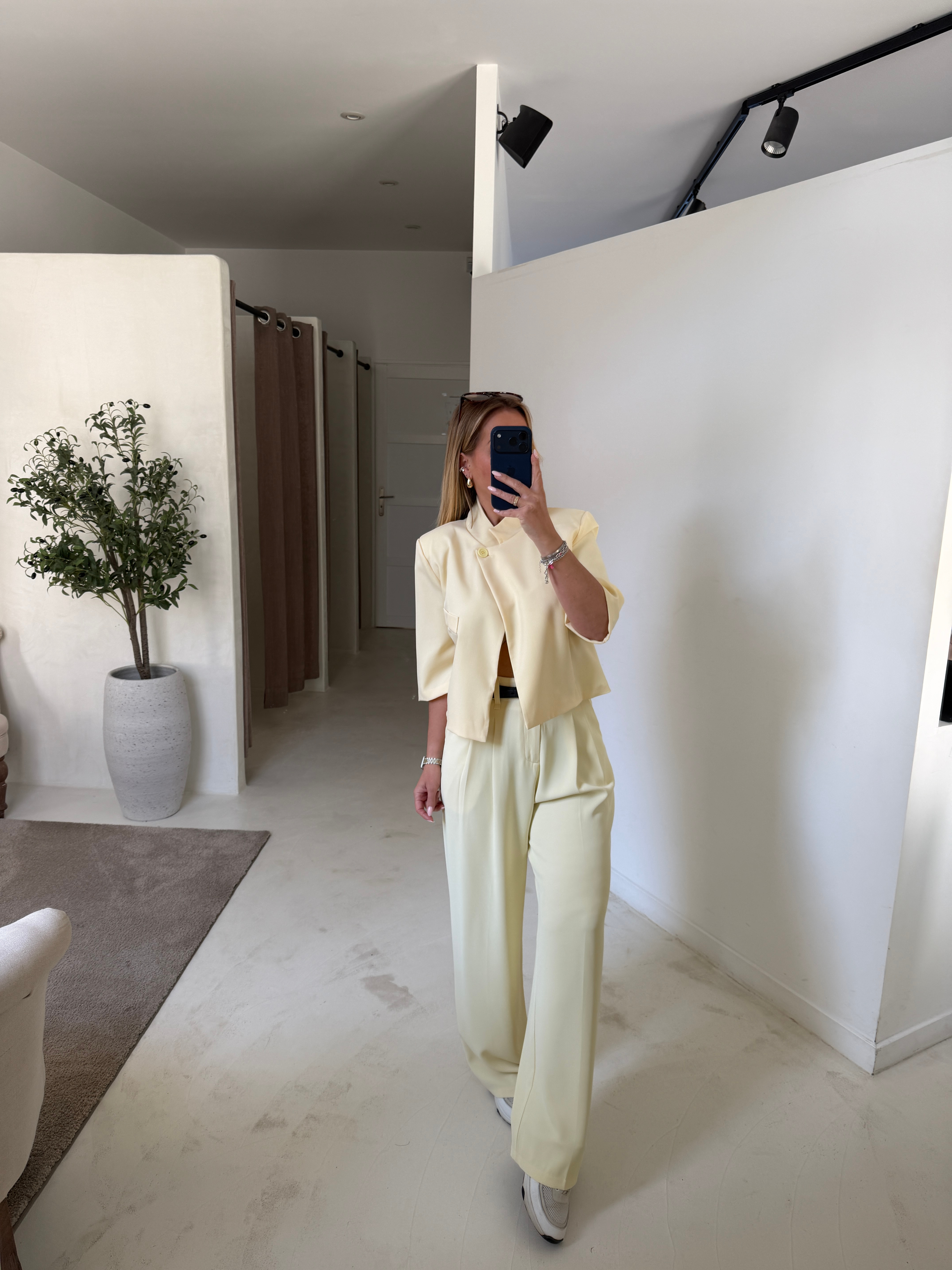 Blazer court jaune fermeture asymétrique