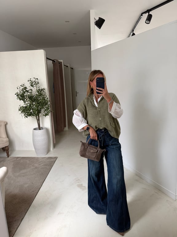 Gilet sans manches vert sauge col montant