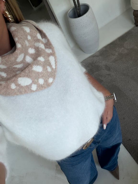 Tour de cou imprimé biche – Beige & blanc