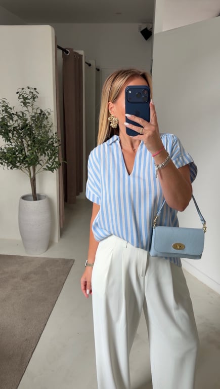 Chemise manches courtes rayée bleu et blanc — vue alternative