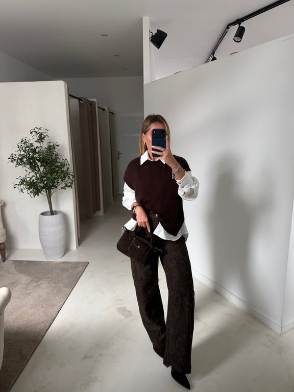 Pull sans manches marron