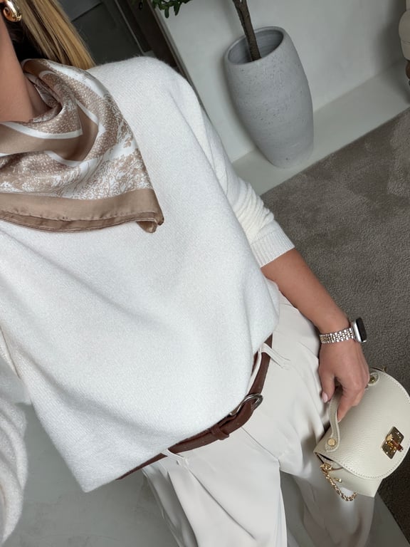 Foulard satiné écru à motifs taupe — vue alternative