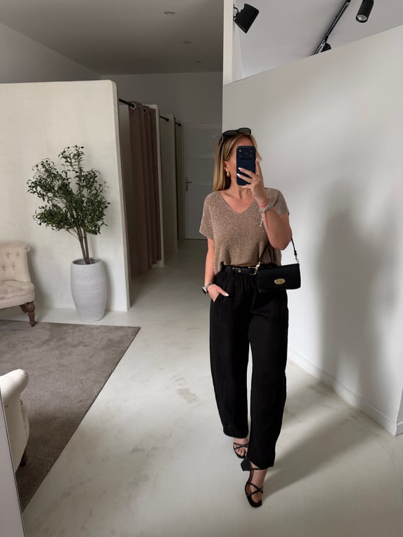 Pantalon ballon en lin noir