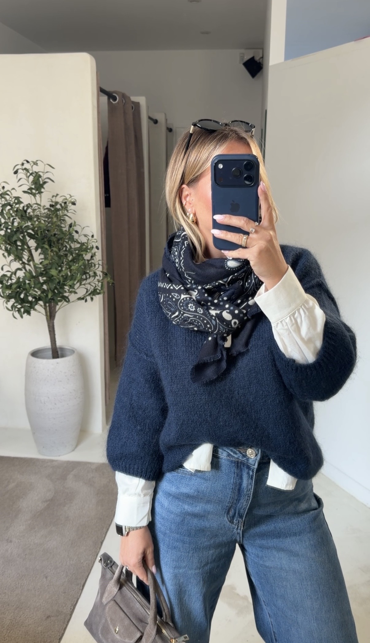 Pull manches 3/4 en mohair bleu marine — vue 4