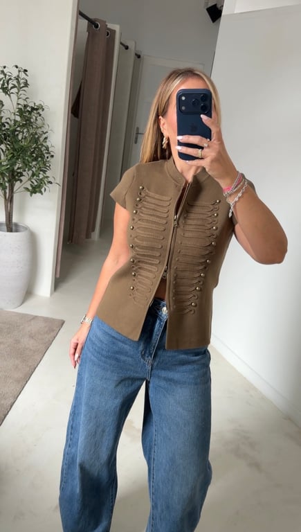 Top style Napoléon kaki zippé — vue alternative