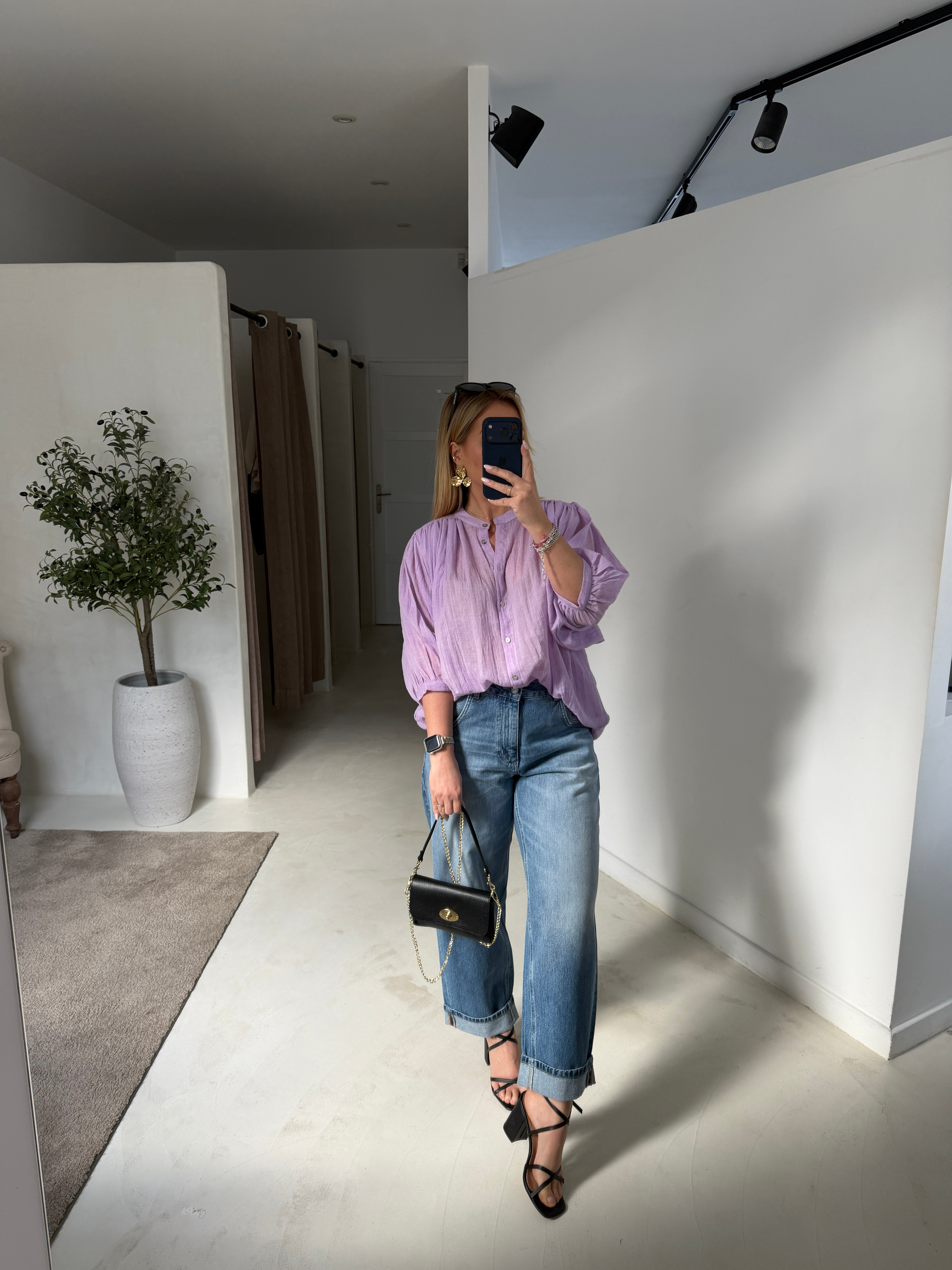Blouse fluide et légère manches 3/4 violet — vue 2