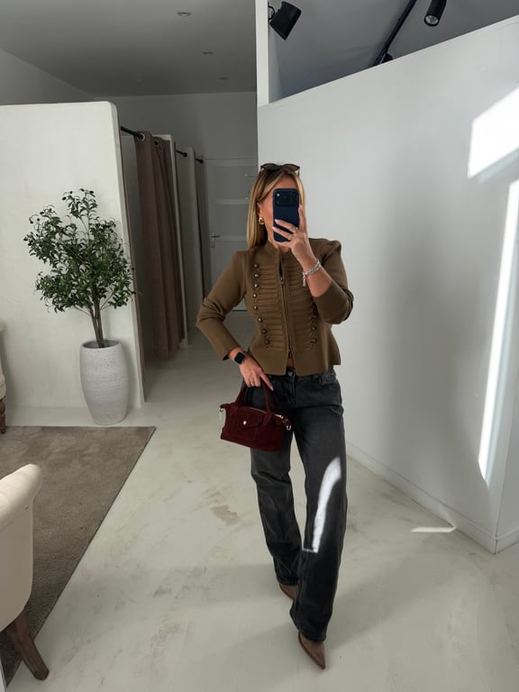 Gilet style napoléon manches longues kaki