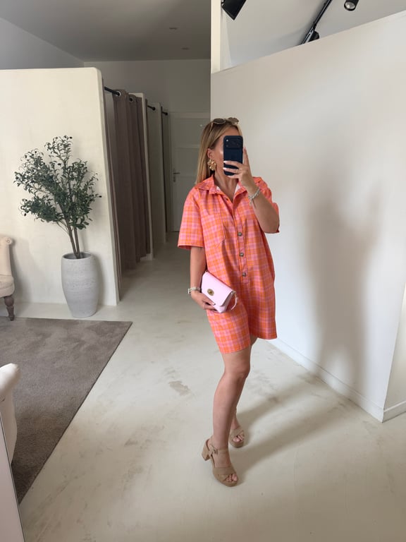 Combishort à carreaux rose & orange