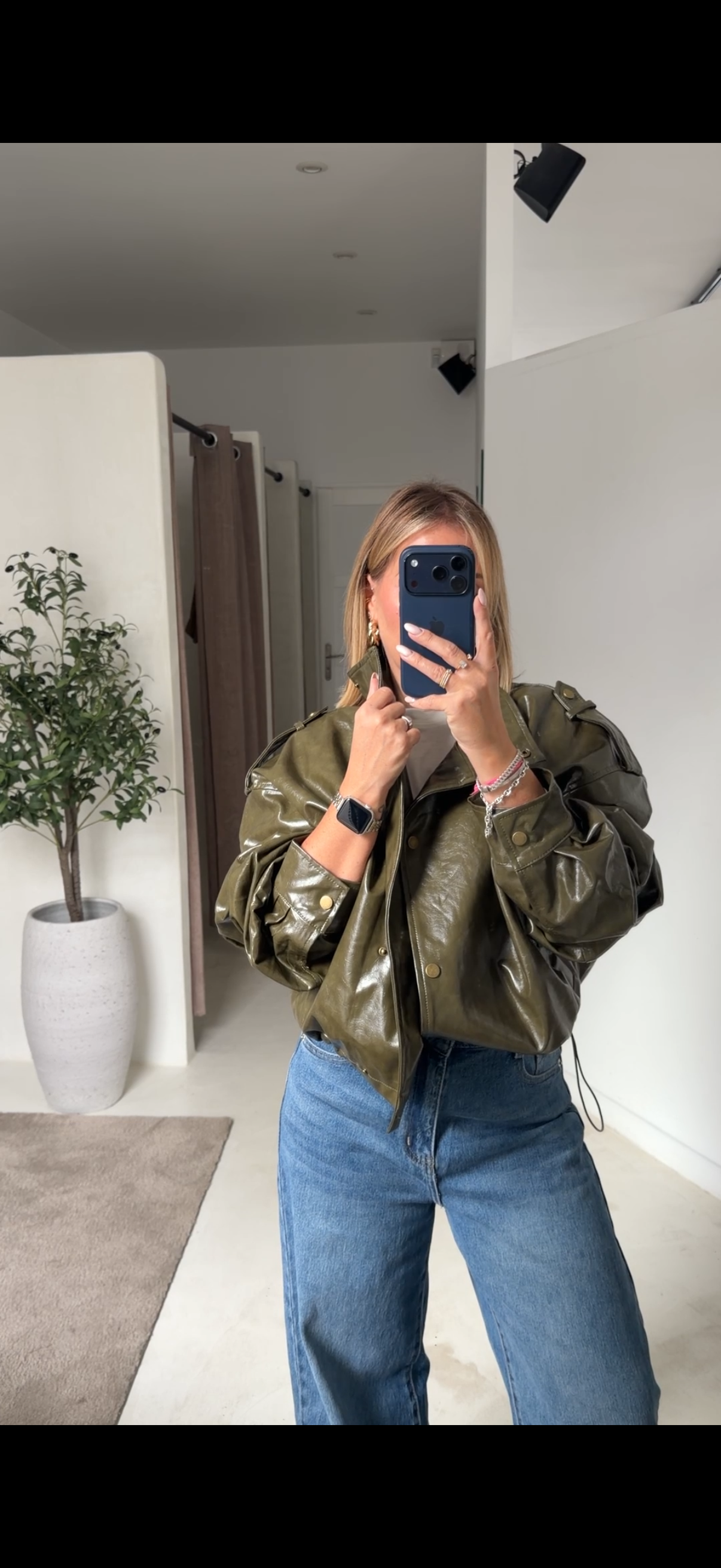 Veste simili cuir vert olive — vue 2