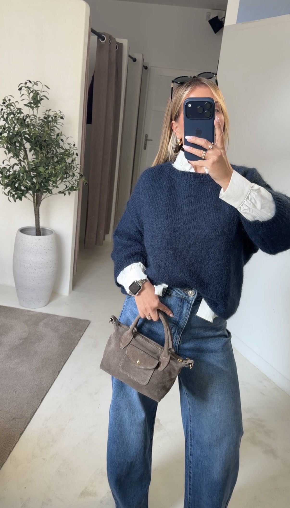 Pull manches 3/4 en mohair bleu marine — vue 2