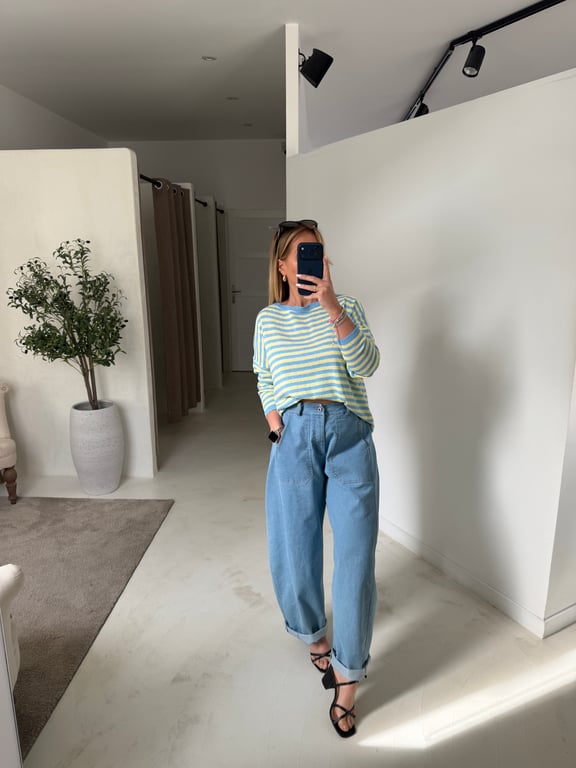 Pull  marinière en maille jaune et bleu