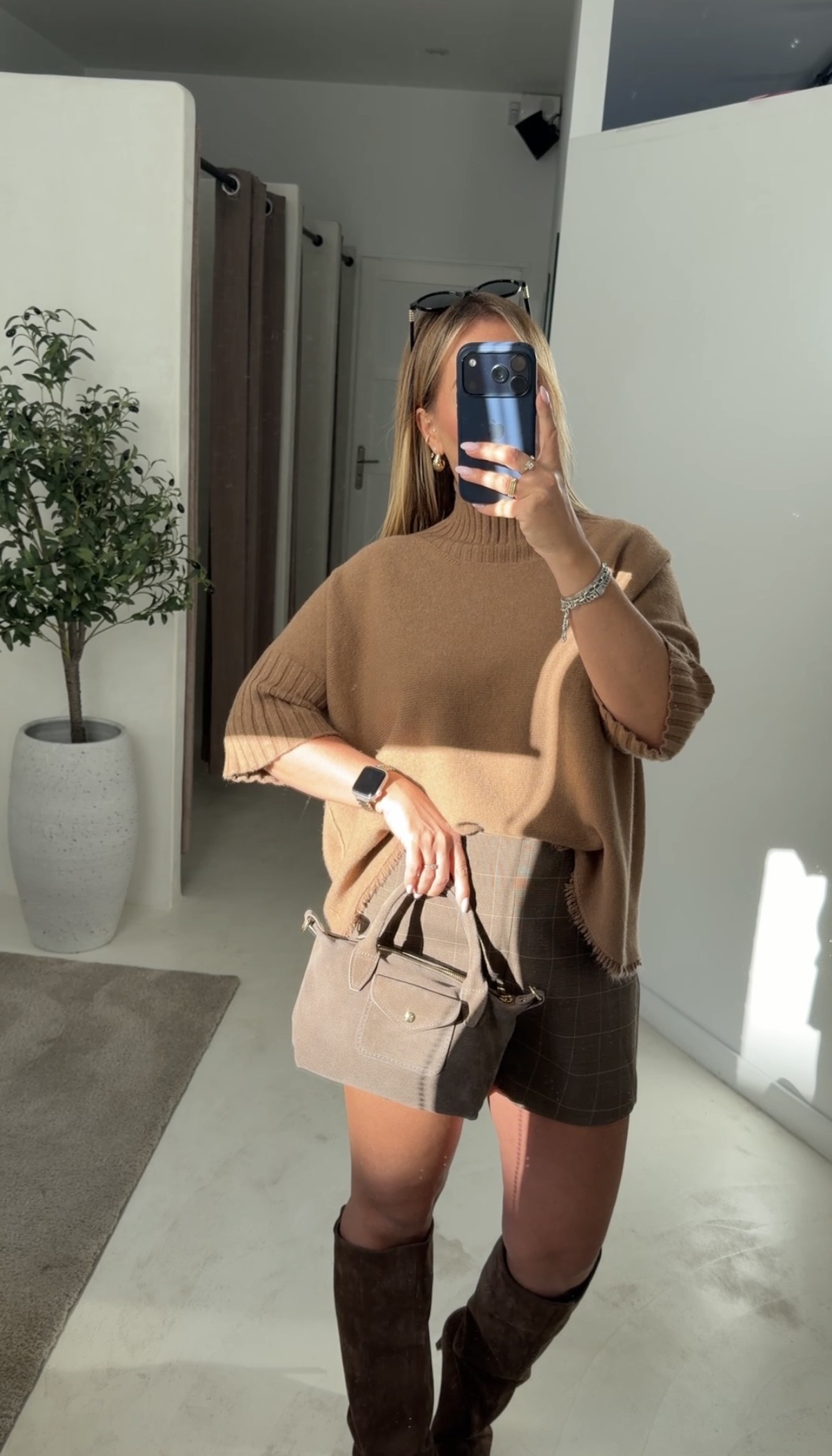 Short à carreaux marron — vue 3