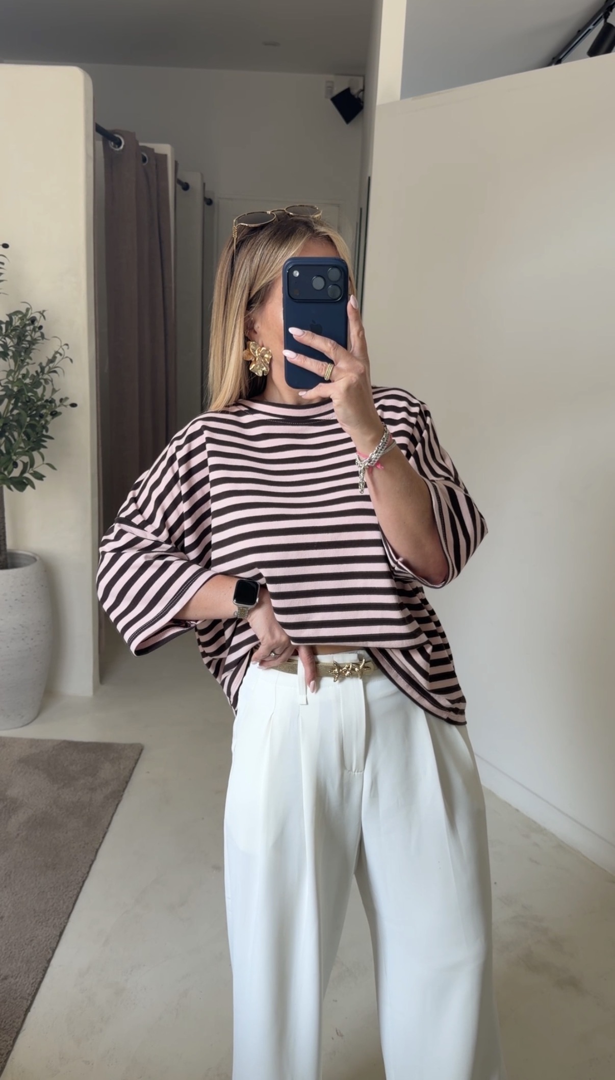 T-shirt marinière rose & marron — vue 2