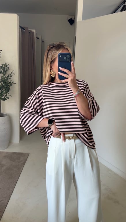 T-shirt marinière rose & marron — vue alternative