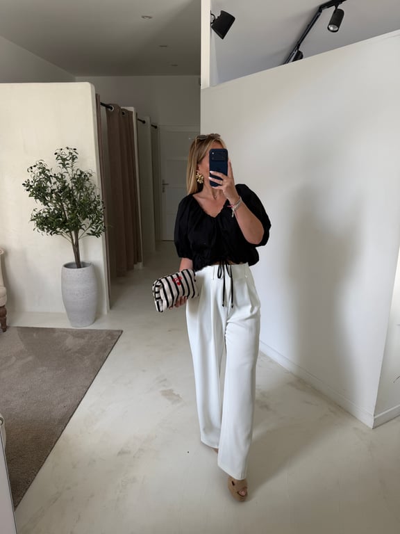 Blouse noire courte manches ballon
