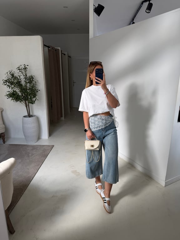 Long bermuda en jean bleu