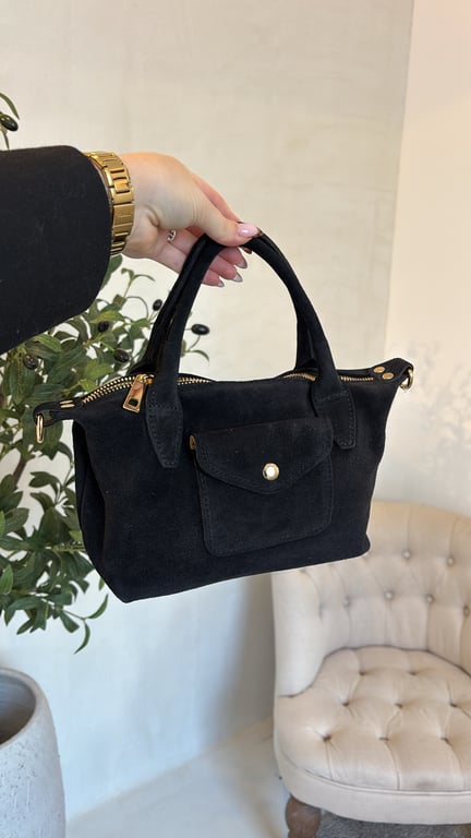 Petit sac en daim & pochette sur le devant noir