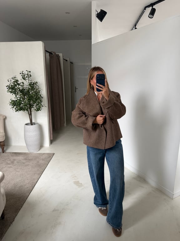 Manteau marron fermeture asymétrique