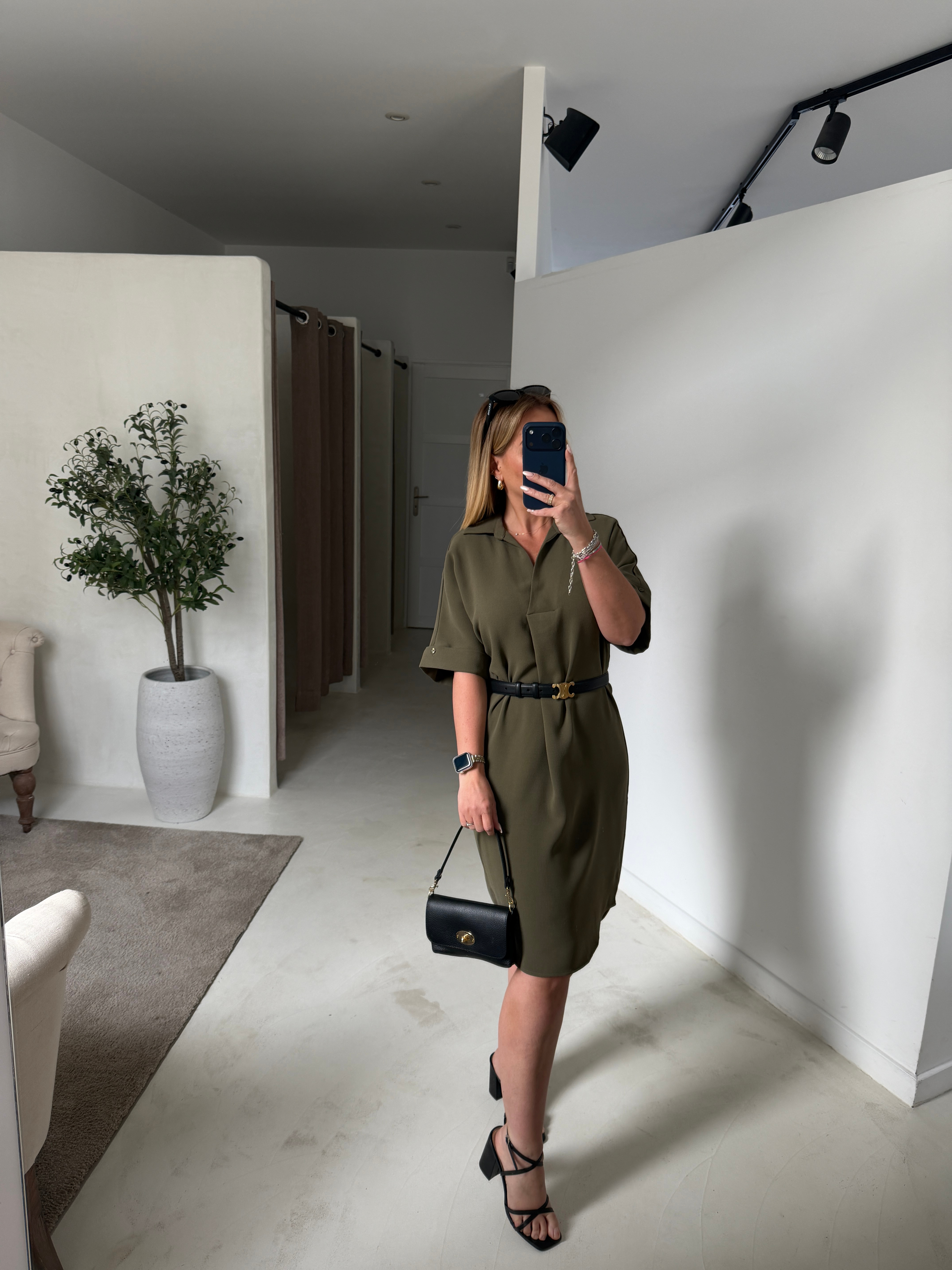 Robe chemise ample kaki