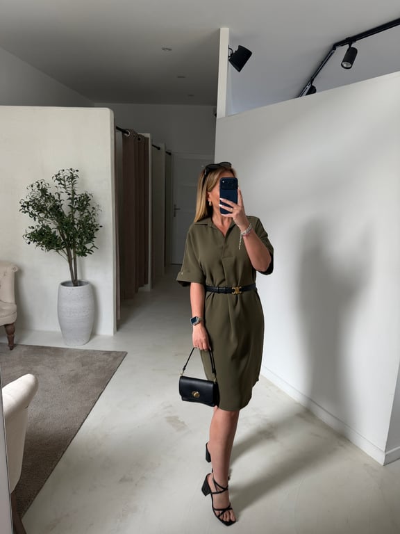 Robe chemise ample kaki