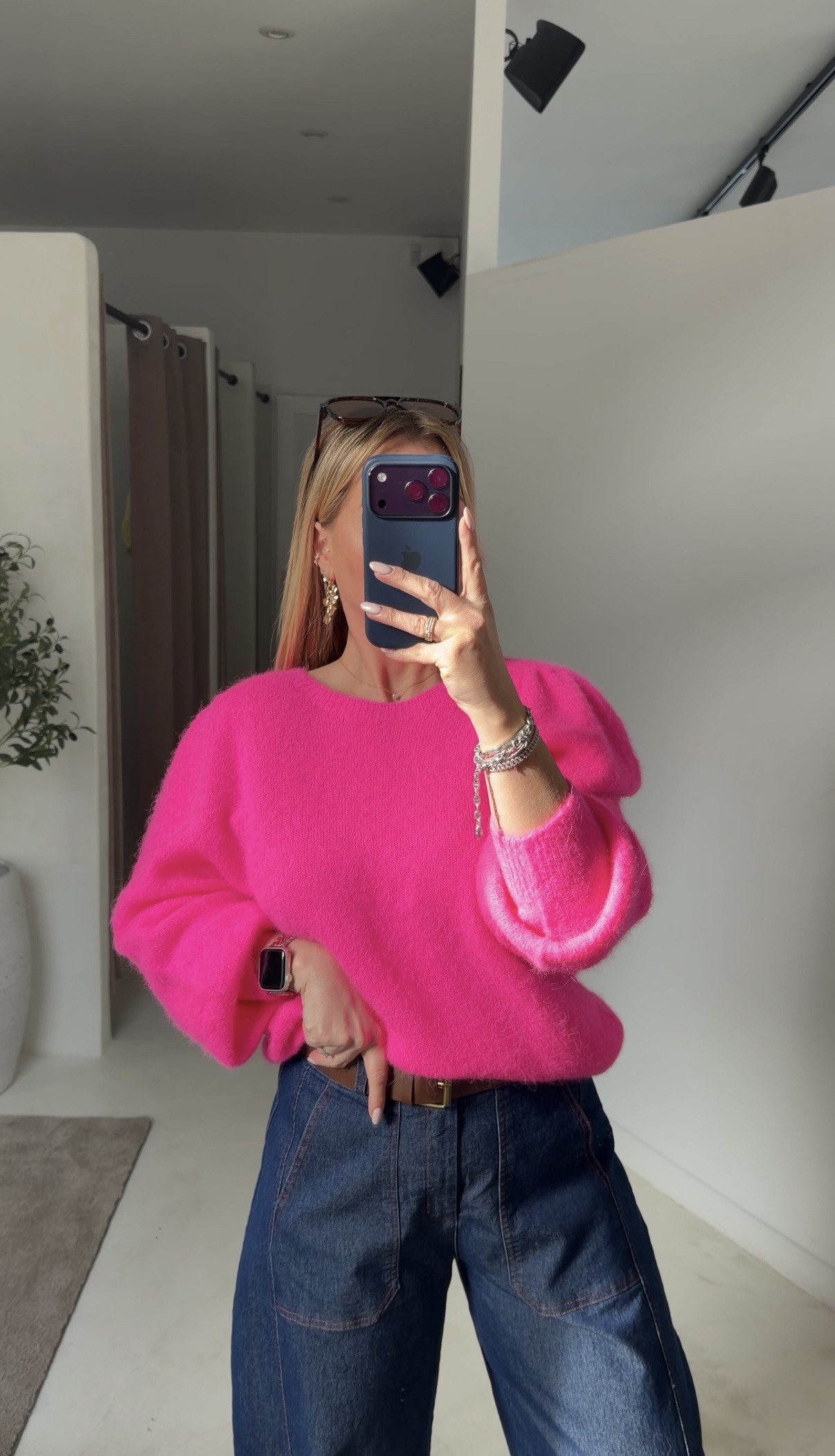 Pull à épaulettes rose fluo — vue 2