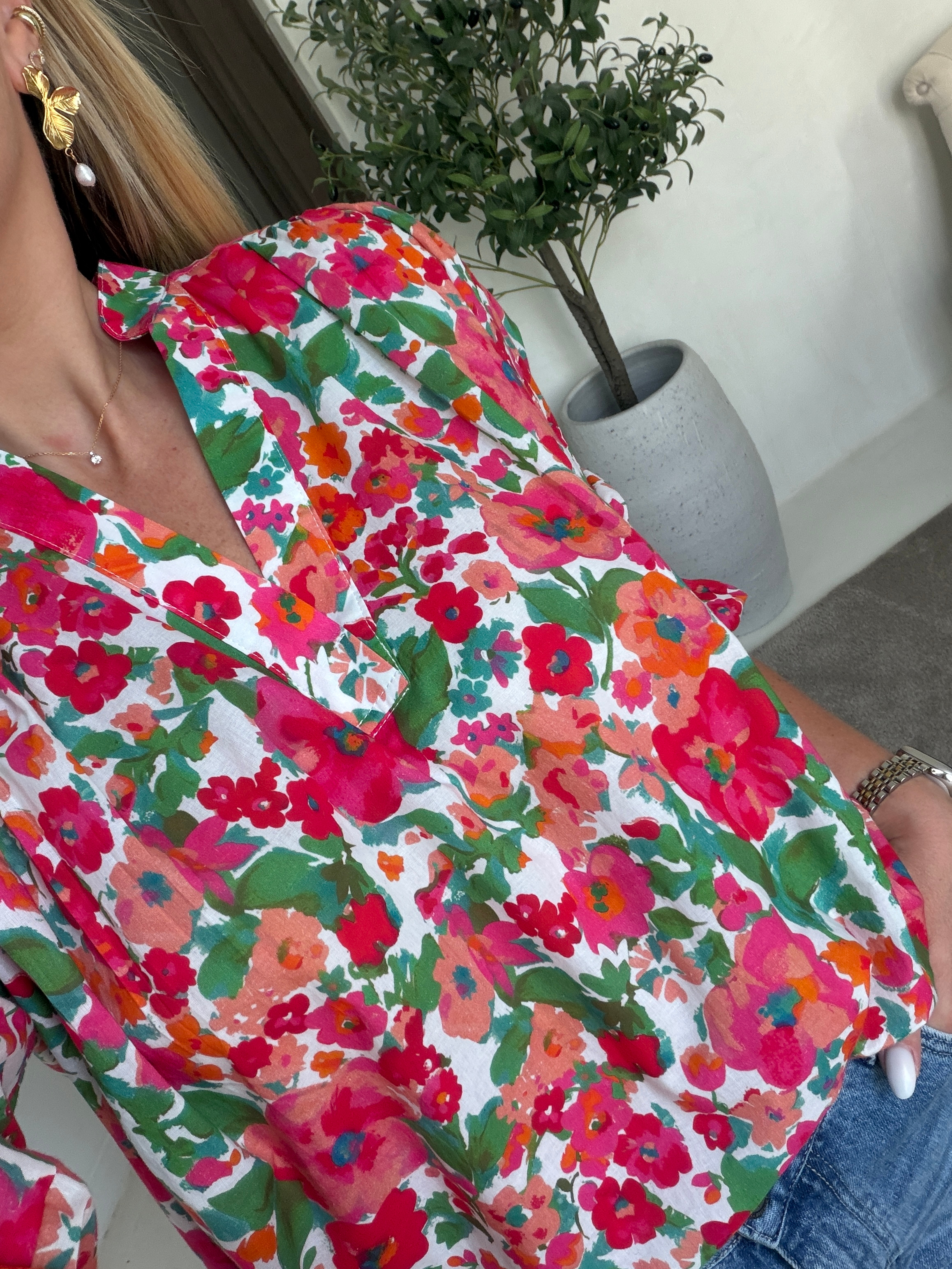 Blouse à fleurs col V — vue 2