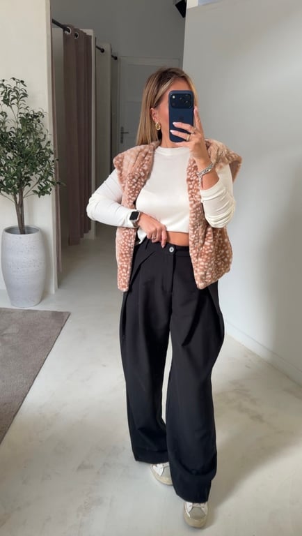 Veste sans manches à motifs biche camel — vue alternative