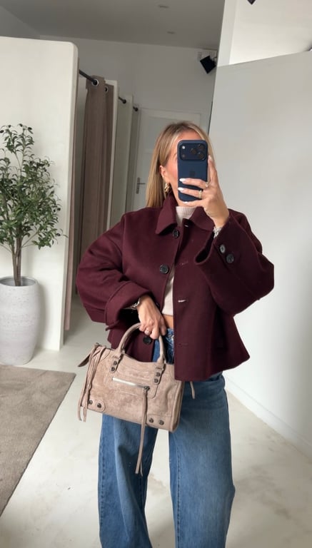 Sac city taupe en suédine cloutée franges