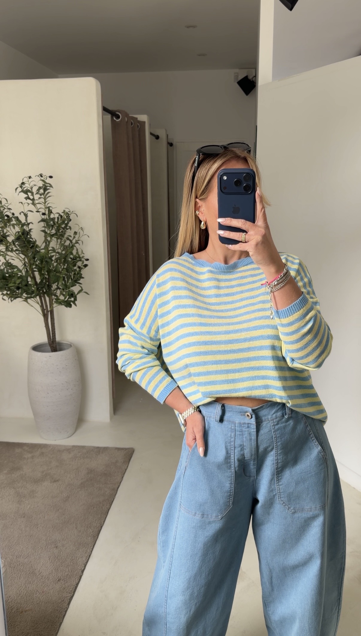 Pull  marinière en maille jaune et bleu — vue 2