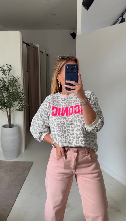 Pull manches 3/4 léopard iconic gris clair