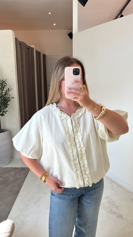 Blouse en lin à zip & manches bouffantes — vue alternative