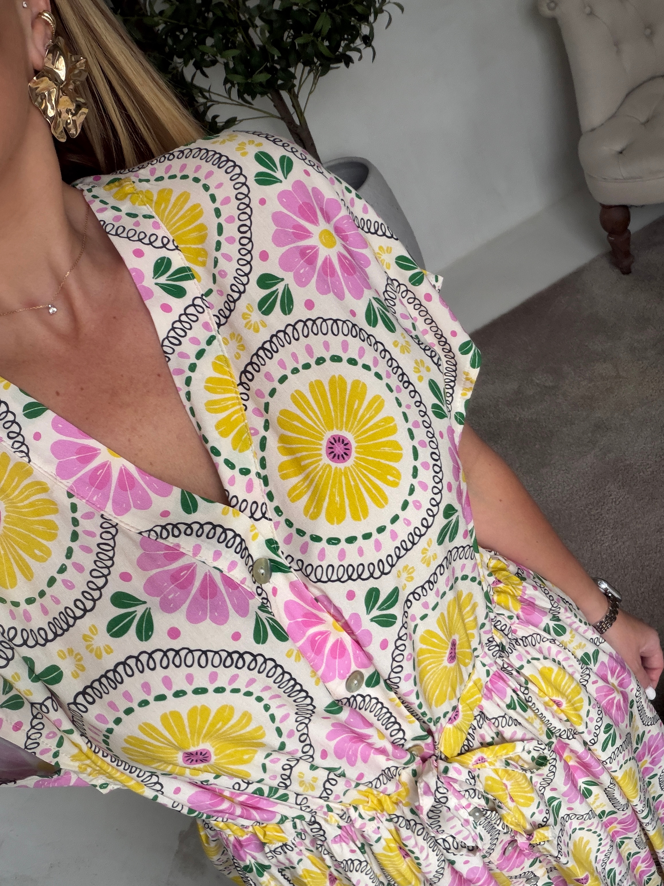 Robe longue à motifs fleurs et citrons — vue 2