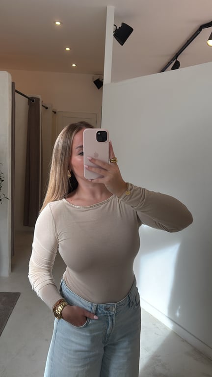 Top col rond seconde peau beige