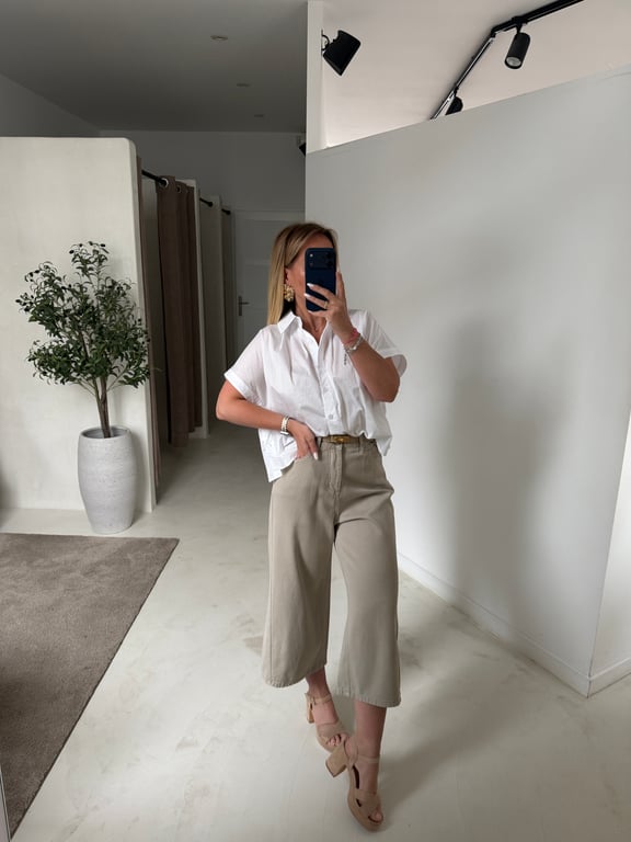 Long bermuda en jean beige