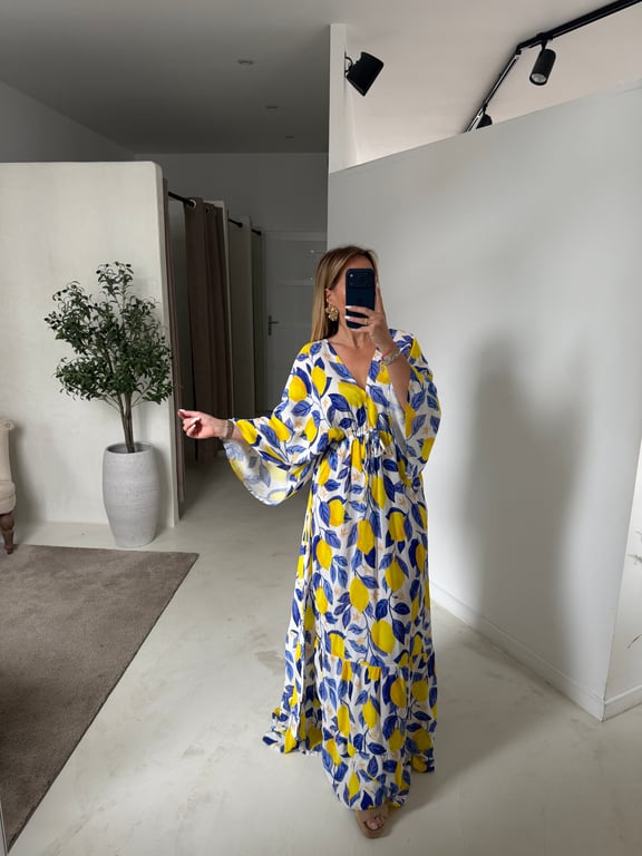 Robe longue manches chauve-souris et citrons