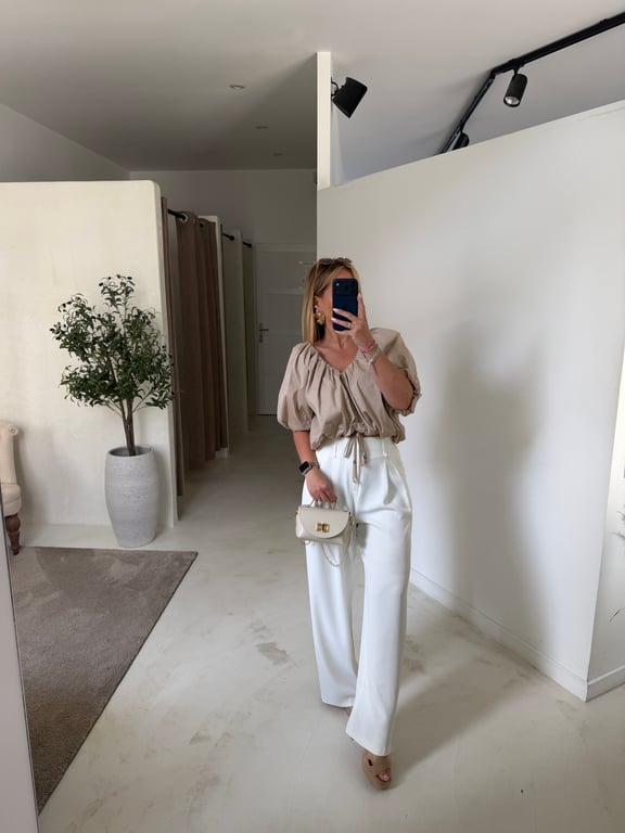 Blouse beige courte manches ballon