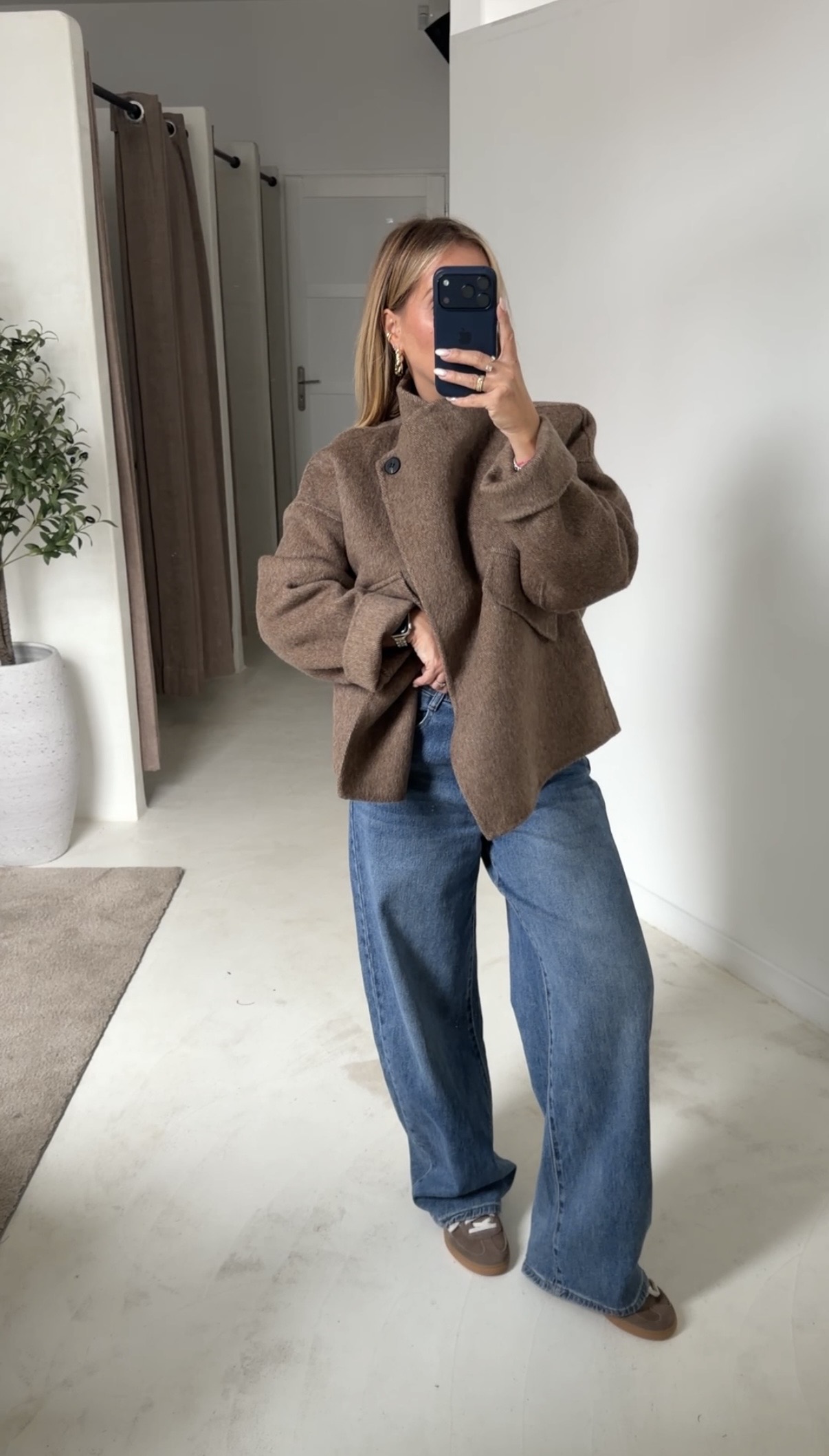 Manteau marron fermeture asymétrique — vue 2
