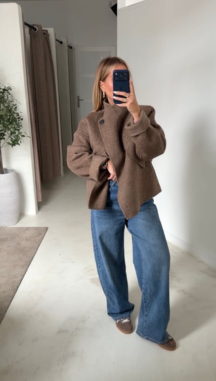 Manteau marron fermeture asymétrique — vue alternative