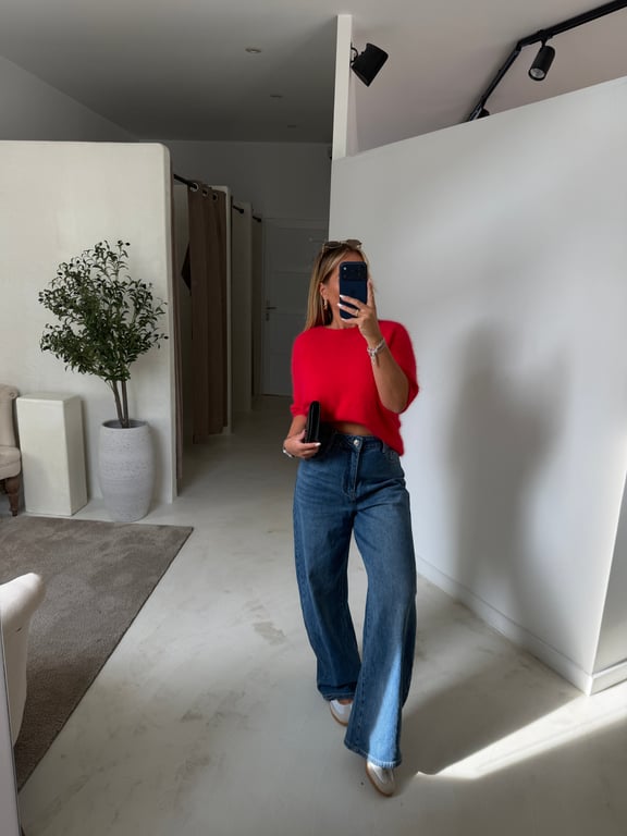 Pull en alpaga manches courtes rouge