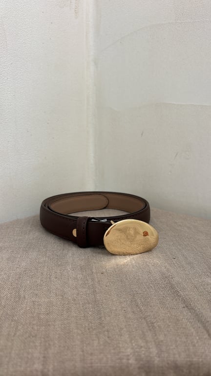 Ceinture croute de cuir marron & boucle dorée
