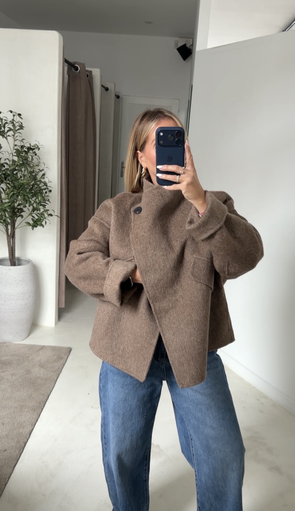 Manteau marron fermeture asymétrique — vue 3